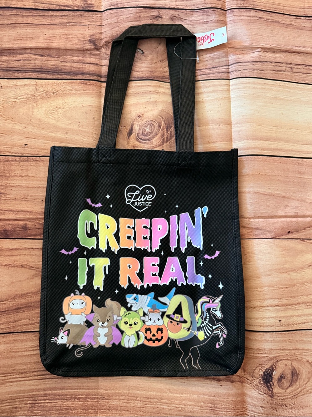 Justice Black Halloween 'Creepin' It Real' Gradient Lettering Tote
